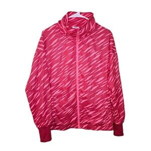 Adidas Women Pink Windbreaker Jacket Zebra Print Size M Hide Under Zip Hood